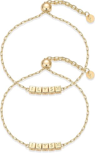 PAVOI 14K Gold Plated Friendship Matching Adjustable Bracelets for Women | Gold Best Friends Bracelet Set | BFF ILYSM Bracelet Pack in Saudi Arabia