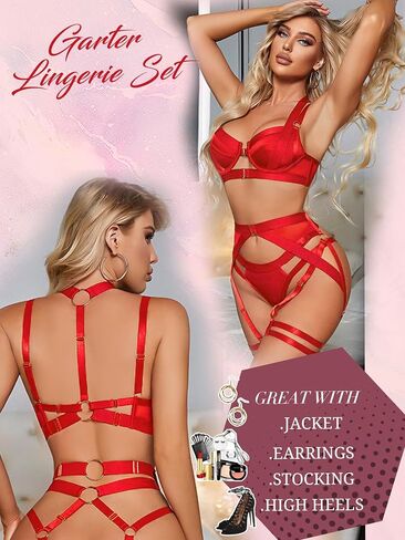 Sexy Naughty Lingerie Set With Underwire Push Up Garter Belt Lingerie Set Bra And Panty 5 Piece Lingerie in Saudi Arabia