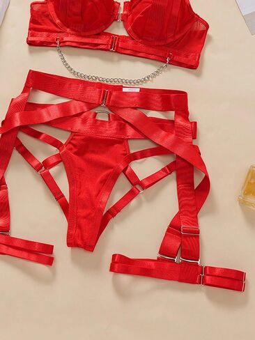 Sexy Naughty Lingerie Set With Underwire Push Up Garter Belt Lingerie Set Bra And Panty 5 Piece Lingerie in Saudi Arabia