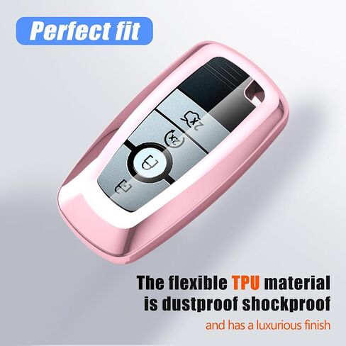 for Ford Key Fob Cover with Leather Keychain, Soft TPU Key Case Compatible with Ford Bronco Escape Expedition Explorer F150 F250 F350 F450 F550 Fusion Maverick Mondeo Ranger Smart Remote(Pink) in Saudi Arabia