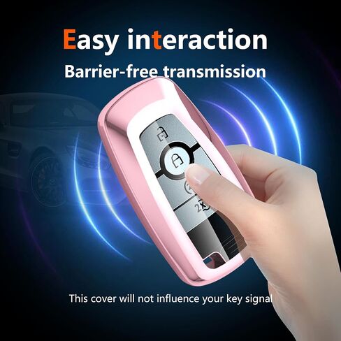 for Ford Key Fob Cover with Leather Keychain, Soft TPU Key Case Compatible with Ford Bronco Escape Expedition Explorer F150 F250 F350 F450 F550 Fusion Maverick Mondeo Ranger Smart Remote(Pink) in Saudi Arabia