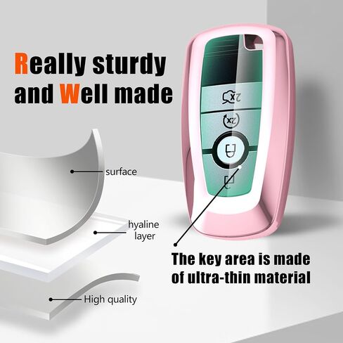 for Ford Key Fob Cover with Leather Keychain, Soft TPU Key Case Compatible with Ford Bronco Escape Expedition Explorer F150 F250 F350 F450 F550 Fusion Maverick Mondeo Ranger Smart Remote(Pink) in Saudi Arabia