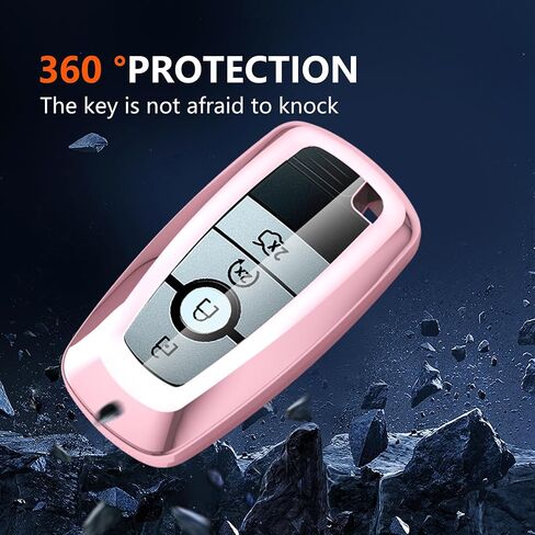for Ford Key Fob Cover with Leather Keychain, Soft TPU Key Case Compatible with Ford Bronco Escape Expedition Explorer F150 F250 F350 F450 F550 Fusion Maverick Mondeo Ranger Smart Remote(Pink) in Saudi Arabia