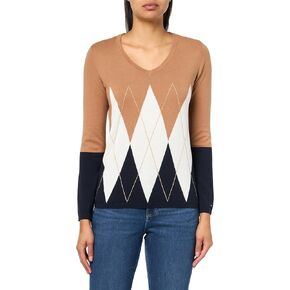 Tommy Hilfiger Women's V Neck Long Sleeve Ivy Argyle Sweater