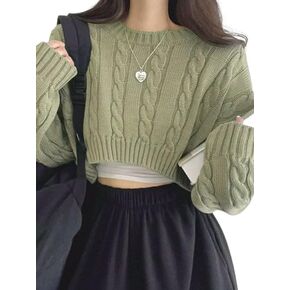 SISKIN Fall Classic Solid Rib Cable Knit Chunky Crop Sweater Women,Soft Sweaters Cozy Warm,Lightweight Casual Plain