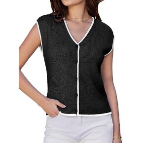 GRACE KARIN Womens Sweater Vest 2025 Summer Casual V Neck Cap Sleeve Button Down Sleeveless Knit Top
