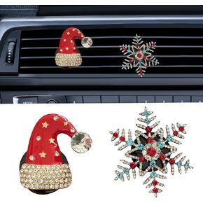 2Pcs Christmas Car Air Freshener Vent Clips–Crystal Santa Hat & Snowflakes Design Car Decorations interior,Car Vent Accessories for Women Men