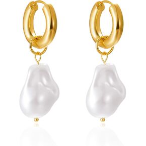 Dainty Pearl Earrings for Women Gold Pearl Drop Earrings Baroque Pearl Earrings White Pearl Wedding Earrings Chunky Hoop Earrings Hypoallergenic Jewelry