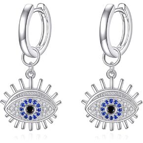 Evil Eye Earrings 925 Sterling Silver Blue White CZ Evil Eye Hoop Earrings Lucky Protection Amulet Jewelry Third Eye Earrings Gift for Women