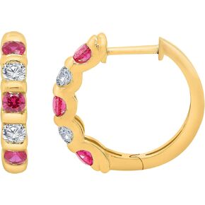 Shinning Five Stone Huggies Hoop Earring for Women - 1 1/7 Carat Round Cut Birthstone Gemstone With White Natural Diamond Hoop Earring In 14k Gold Over 925 Sterling Silver (1.15 Cttw)