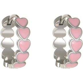 Colorful Enamel Gold Silver Plated Heart Small Hoop Earrings Tiny Multicolor Rainbow Love Heart Dangle Earrings for Women Valentine's Day Gifts
