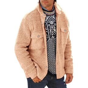 Runcati Mens Fuzzy Sherpa Fleece Jacket Casual Button Down Shacket Winter Lightweight Outwear with Pocket