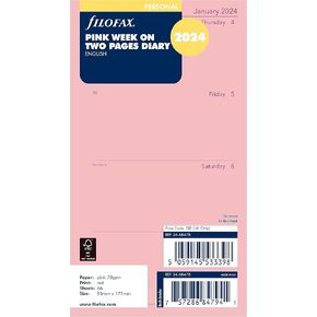 Filofax Calendar Diary Refill, Personal/Compact Size, Week-to-View, Pink Paper, Unruled, English, 2025 (C68478-25)