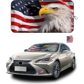 American Eagle Flag Front Windshield Sunshade, Patriotic USA Flag Car Sun Visor Protector, Auto Foldable Sun Shade Blocks UV Rays Keep Your Vehicle Cool, Universal for Most Cars, SUV (59"x27.5")