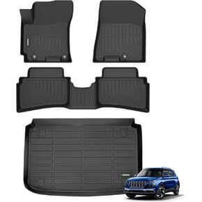 ANBINGO®-Floor Mats & Cargo Liner for Hyundai Venue 2025 2024-2020（Cargo Mat Only for Lowest Position） All Weather Venue Floor Mats 2025, Venue Accessories Black