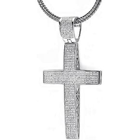 Dazzlingrock Collection 3.00 Carat (ctw) White Diamond Mens Religious Cross Pendant Necklace, Sterling Silver