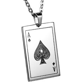 OIDEA Ace of Spades Necklace for Men: Stainlss Steel Necklace Good Luck Poker Card Pendant Necklace Hip Hop Rock Jewelry Gift for Mens Womens, 22 Inch Chain
