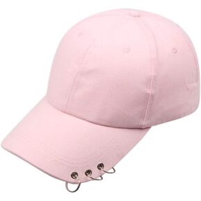 Unisex Korean Harajuku Baseball Cap with Metal Rings Hip Hop Adjustable Dad Hat Black