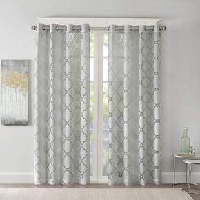 Madison Park Eden Sheer Single Curtain for Bedroom, Modern Contemporary Light Sheers for Living Room, Geometric Pattern with Grommet, 50x84, Grey