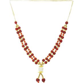 Artificial Mala Rudraksha Beaded Mala Ribbon Garland Large Mala for Idol-Mala for God Statues Pooja Sringar Articles Ornament for Indian Traditional Festival Ganesha Decoration(Size:-9")(Brown,Golden)