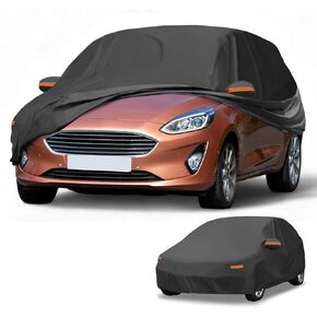 Car Cover Waterproof All Weather Automotive Outdoor Anti-UV Sun Rain Protection Full Exterior Cover for Ford Fiesta Hatchback Aluminum Film Black W/Zipper