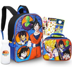 حقيبة ظهر TOEI Animation Dragon Ball Z مع صندوق غداء - حزمة مع حقيبة ظهر Dragon Ball Z مقاس 16 بوصة، وحقيبة غداء Dragon Ball، وزجاجة مياه، وملصقات، والمزيد | حقيبة ظهر مدرسية Dragon Ball للأطفال