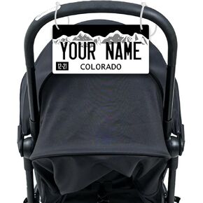 Bleu Reign Personalized Stroller Wagon Sign - Connecticut License Plate Design for Theme Parks - Custom Name Baby Toddler Kid Weatherproof Tag