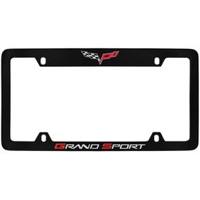 Chevrolet Corvette C6 Grand Sport Metal License Plate Frame Holder (Black & Logo Top)