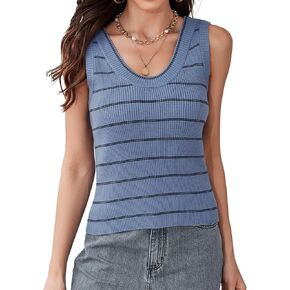 HVT Womens Sleeveless Sweater Vest Slim Fitted Striped Knit Tank Tops Ribbed Vest Top Trendy Clothes