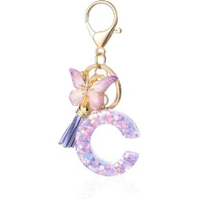 Initial Letter Keychain Fashion Fluffy Pendant Key Ring Xmas Present Cute Keychain for Purse Handbags Christmas Gift