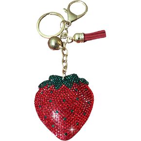 Popfizzy Bling Strawberry Keychain for Women and Girls, Rhinestone Purse Charms for Handbags, Strawberry Gifts for Her