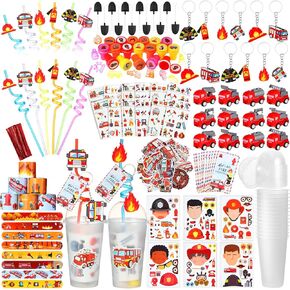 HyDren 211 Pcs Truck Party Favors Included Gift Cup Straw Keychain Slap Bracelet Mini Truck Sticker Stamper Card Tattoo Sticker Shovel Sticker Tag Cable Tie For Birthday Gift Prize