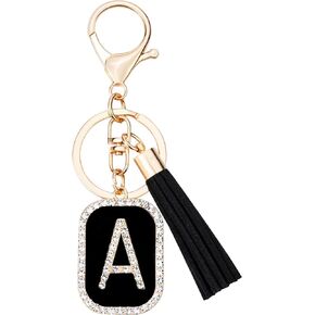 Crystal Metal Letter A-Z Keychain for Women Men Purse Handbags Alphabet Initial Letter Car Key Ring Novelty Tassel Pendant