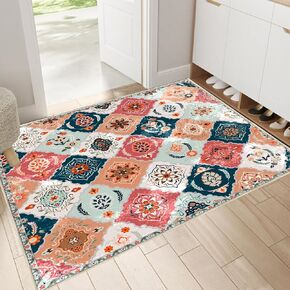 Small Area Rug Indoor Entryway Rug 2×3 Ft Washable Door Mat Vintage Boho Floral Printed Carpet Soft Floor Rug Low Pile Colorful Carpet for Bathroom Kitchen Indoor Front Door Entance Office Home Decor