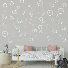 Transparent Bubble Wall Decal Sticker Cutout Kid's Under The Sea Birthday Party Decoration Blue White Colour Bubble Ocean Background Decor Water Soap Bath Decor for Mermaid Baby Shower (White)