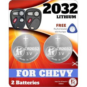 Key Fob Battery for Chevy Buick Pontiac GMC Oldsmobile CR2032 (2 Pack) Malibu Deville Cadillac Impala Grand Prix Tahoe Yukon Sierra Key Battery Replacement (KOBLEAR1XT,25695954) Check Fitment Guide