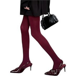 WDIRARA Women's Red Tights Opaque Pantyhose Ballet Tights High Waist Stockings
