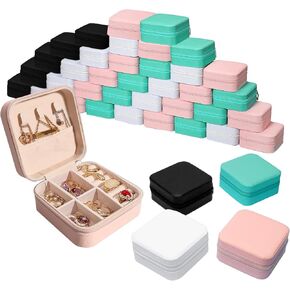 36 Pcs Small Jewelry Travel Case Bulk Small Ring Gift Boxes with Zipper Portable Mini Jewelry Box Leather Jewelry Organizer Earring Storage Container for Women Travel Organizer Supplies (Multicolor)