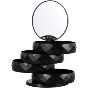 Jewelry Organizer Rotatable Small Jewelry Box Earring Holder for Women, Mirror Jewelry Storage Box 4-Layer Rotating Jewelry Accessory Storage Tray with Lid for Earrings Necklaces Bracelets