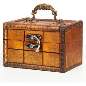 Vintage Wooden Jewelry Boxes, Retro Handmade Decorative Treasure Trinket Chests Storage Organizer, Wood Gift Holder Case Box for Ring Earrings Necklace Keepsake Ceremony Ladies (Brown)