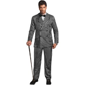 Arvilhill Men's Gomez Addams Costume Halloween 1920s Pinstripe Blazer Suit with Pant & Necktie (M-XXL)