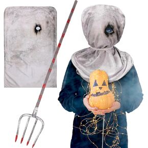 Suhine قطعتان من أزياء الهالوين المخيفة تتضمن قناع كيس الخيش القاتل للرعب وشوكة مخيفة مع دم مزيف للبالغين in Kuwait