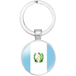 vmcoatdu Guatemala National Flag Key Chain Keyring Gift Men Women Keychain Stainless Steel and Inlaid Glass Materials