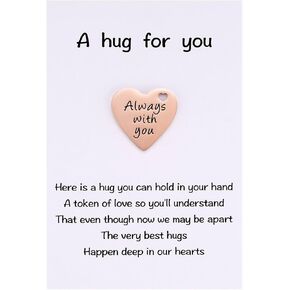 2-Sided Little Pocket Hug Gifts - Always with You Stainless Steel Coin with PU Leather Keychain, Missing You, A Hug for You, Emotional Support Hug Gift for Friends Family, Rose Gold