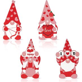 WATINC 4PCS Valentine House Shaped Wooden Tiered Tray Sign Table Decor, Happy Valentine's Day Tabletop Wood Centerpiece, Romantic Sweet Love Shack Decoration for Wedding Engagement Party