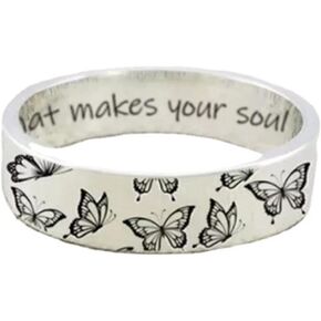HUASAI Butterfly Ring for Women Boho Band Ring Do What Makes Your Soul Shine Inspirational Ring Vintage Engraved Ring Statement Ring Jewelry Gifts