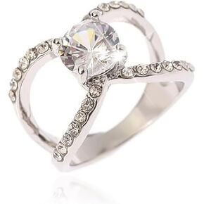 HUASAI Moissanite Rings for Women Cubic Zirconia Engagement Ring Silver Fake Wedding Rings Rhinestone Band Rings Crystal Wedding Promise Statement Ring
