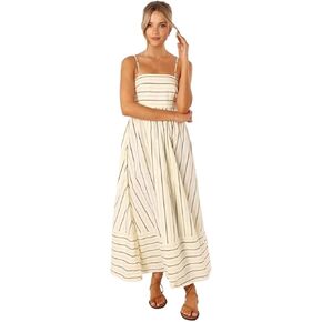 2024 Summer Dresses Striped Sleeveless Suspender Backless Large Swing Casual Dress