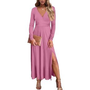 HDLTE Women Long Maxi Dress Long Sleeve Casual Fall Formal Wedding Guest with Slit