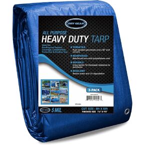 Tarps Blue All Purpose Waterproof 8x10 (Pack of 3) - All Purpose 5 MIL Tarp - High Durability Pack of 3 8x10 Tarps - Construction, Rain Shelter, Outdoor Cover and Camping Use by Dry Gear